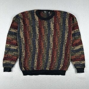 Vintage Tundra Sweater Men's Large Multicolor Striped 3D Texture Coogi Style